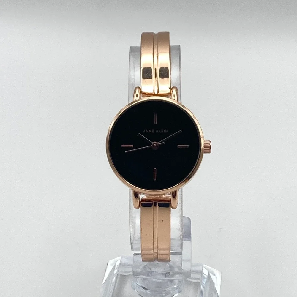 Anne Klein Women's Watch Rose Gold Tone 27mm Black Dial New Battery 6.25